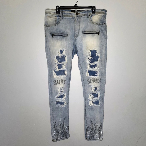Focus men's jeans distressed blue size 36×32 - Picture 1 of 10